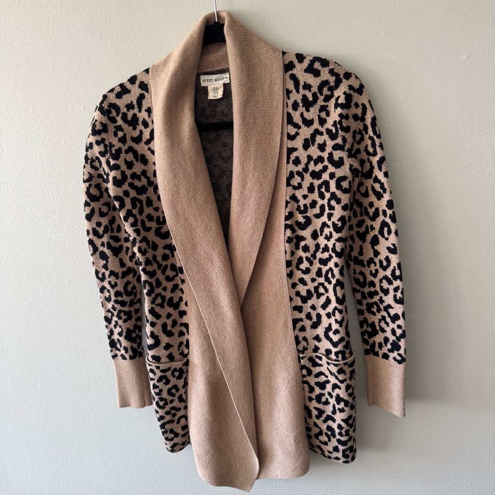Yet Again leopard print open knit cardigan sweater XSmall - Picture 7 of 14